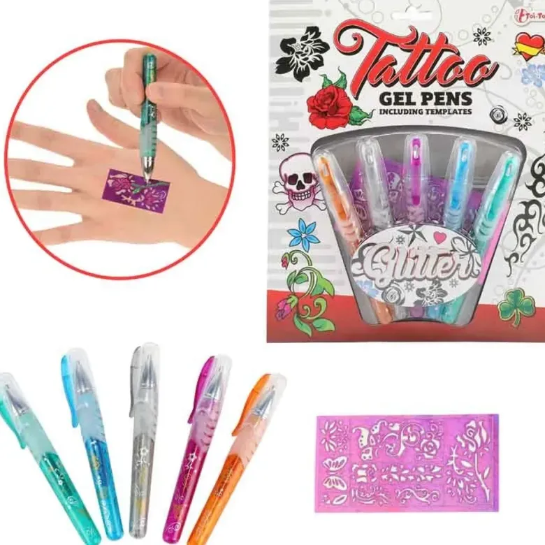 Tatueringspennor 5 st. med mall leksak barn