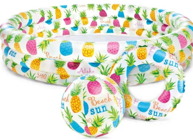 Uppblåsbar Barnpool Pineapple med badring och badboll Intex