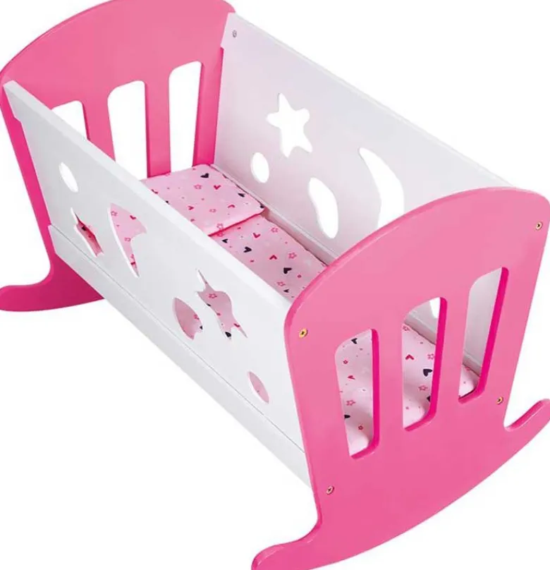 Vagga till docka rosa och vit Dolls Room
